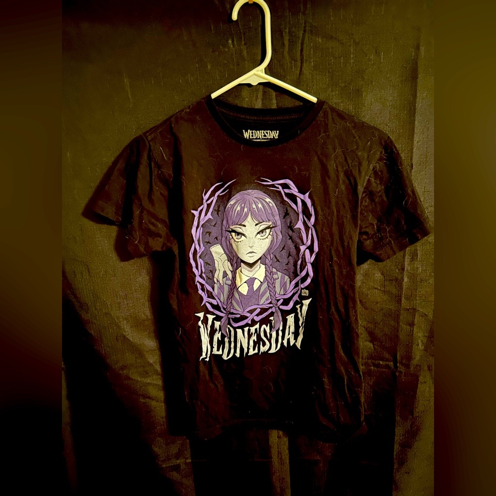 Black Graphic T-Shirt with Purple Design